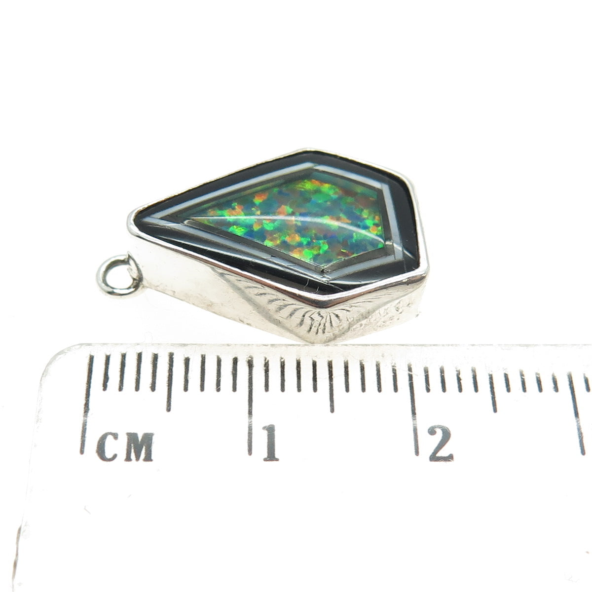 BILL MEX DINEH 925 Sterling Silver Vintage Mexico Black Onyx & Opal Gem Pendant