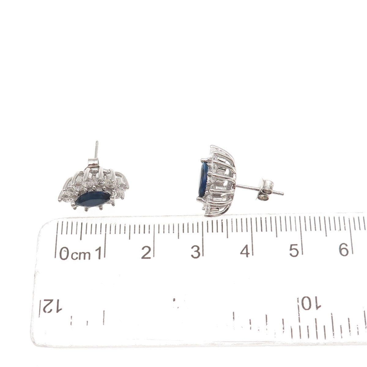 925 Sterling Silver Marquise-Cut Blue & Round-Cut White C Z Stud Earrings
