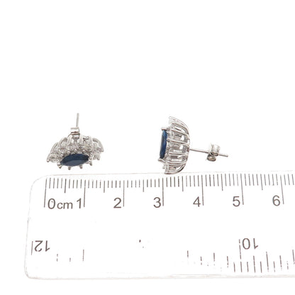 925 Sterling Silver Marquise-Cut Blue & Round-Cut White C Z Stud Earrings