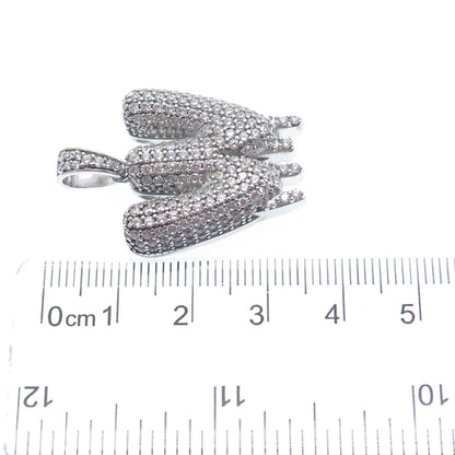925 Sterling Silver Round-Cut C Z Sparkle Melted Letter W Initial Charm Pendant