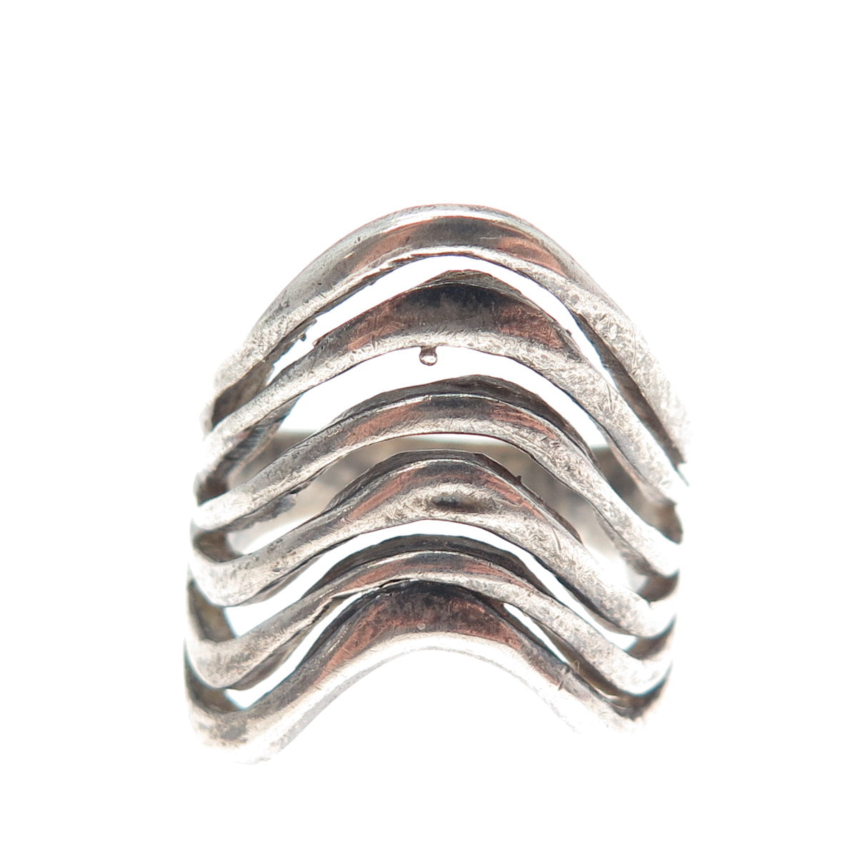 925 Sterling Silver Vintage Modernist Multi-Row Wavy Oxidized Ring Size 8