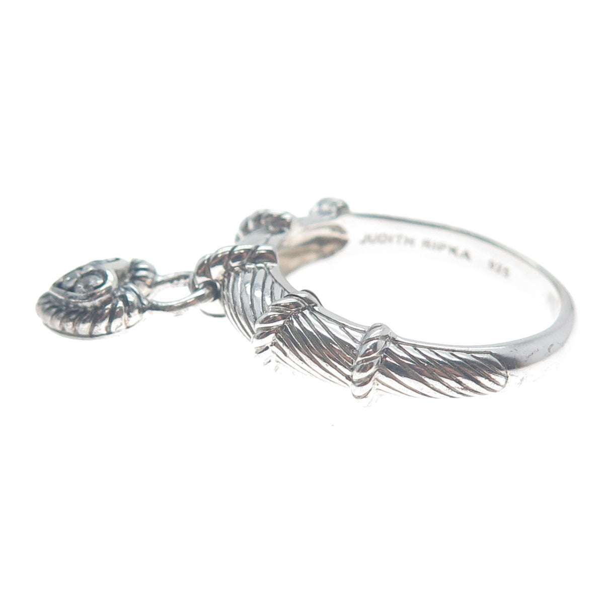 JUDITH RIPKA 925 Sterling Silver Round-Cut C Z Heart Charm Ring Size 10.25