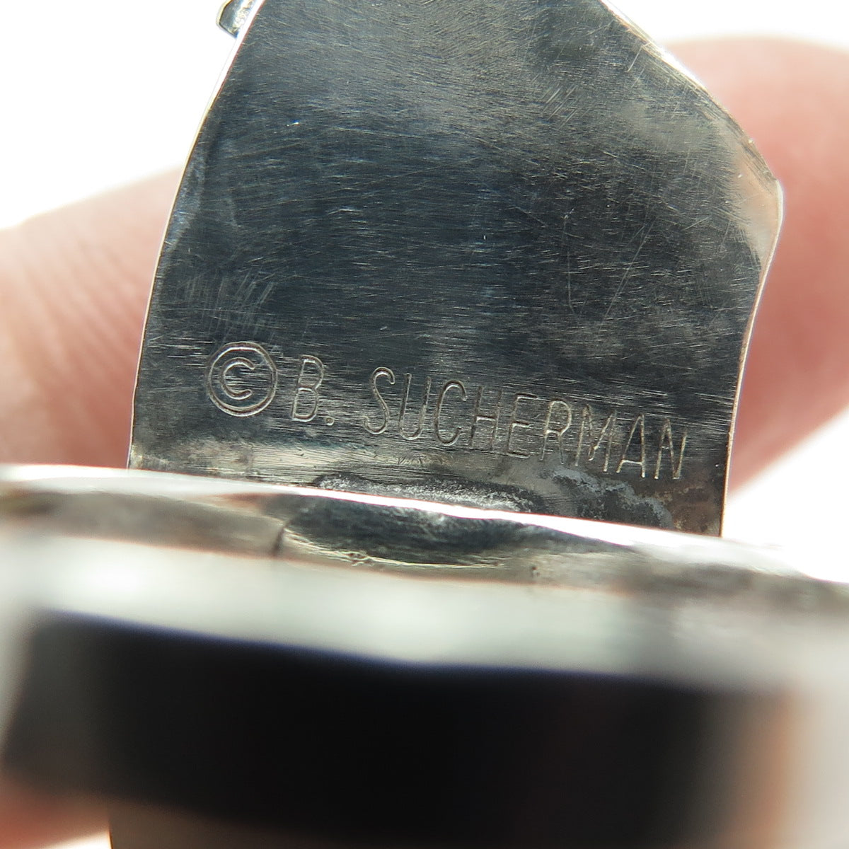 B. SUCHERMAN 925 Sterling Silver 2-Tone Vintage MOP Statement Ring Size 6.75