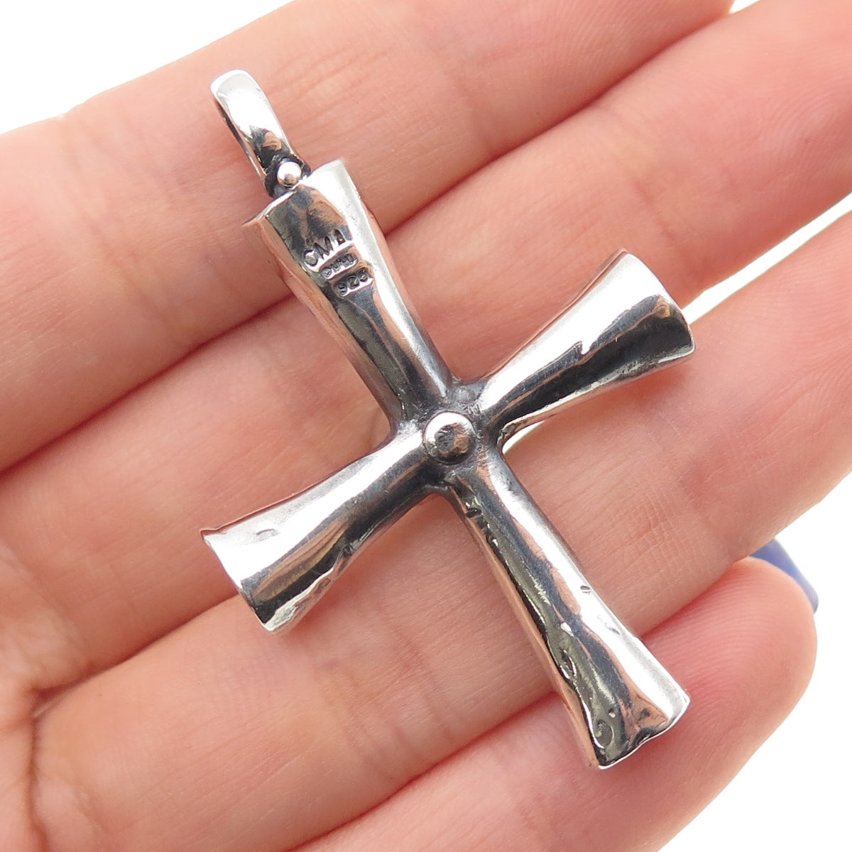 925 Sterling Silver Vintage Real Rhodolite Modernist Cross Oxidized Pendant