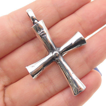 925 Sterling Silver Vintage Real Rhodolite Modernist Cross Oxidized Pendant