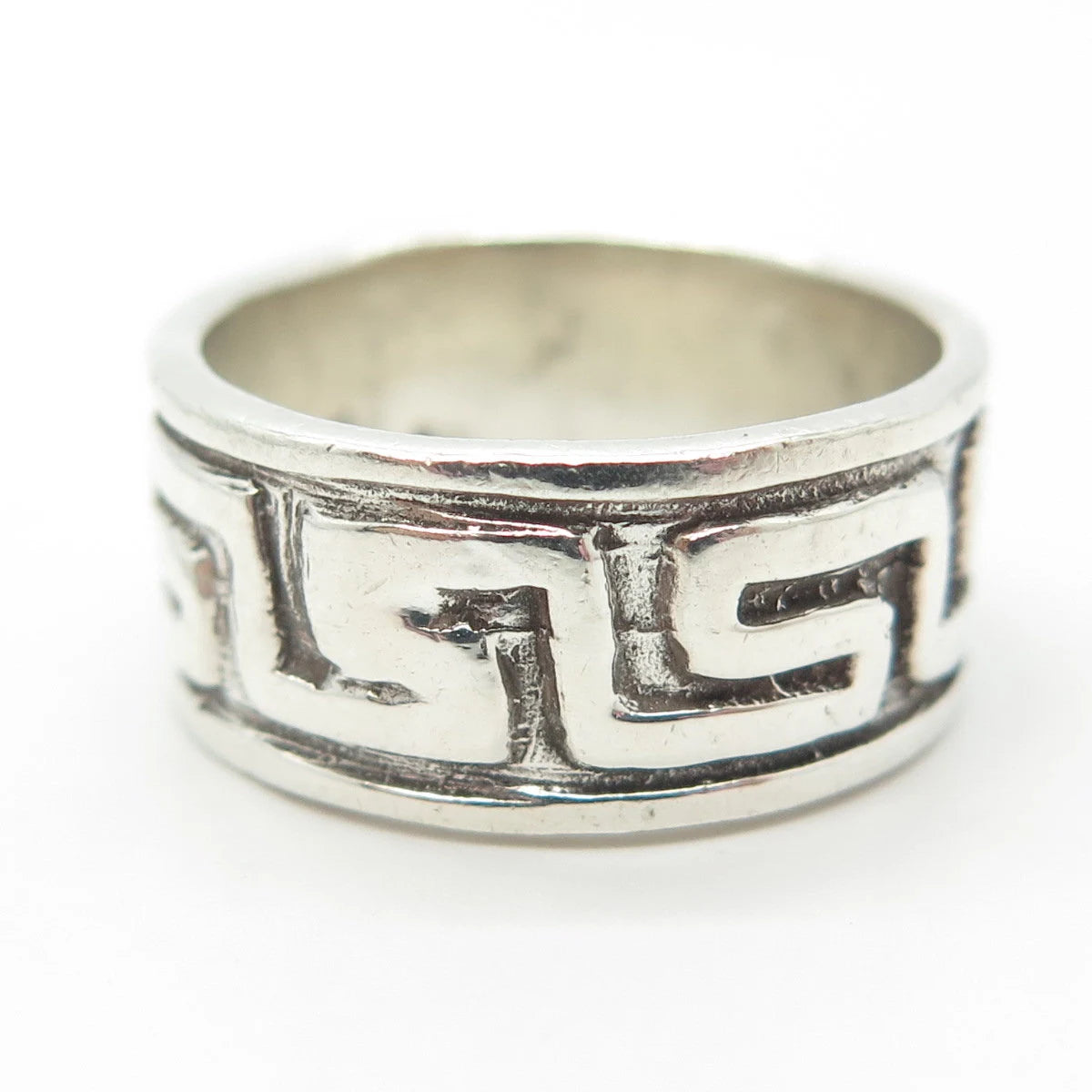 925 Sterling Silver Vintage Greek Maze Band Ring Size 8