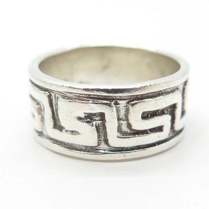 925 Sterling Silver Vintage Greek Maze Band Ring Size 8