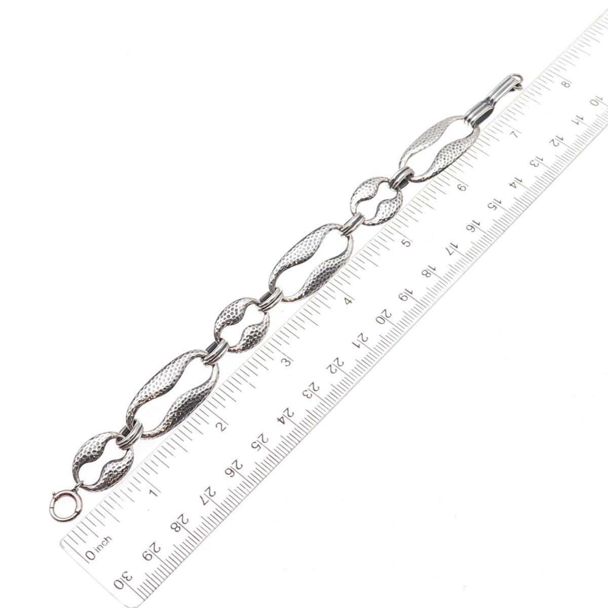 925 Sterling Silver Antique Art Deco Hammered Panel Link Bracelet 7.25"