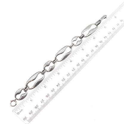 925 Sterling Silver Antique Art Deco Hammered Panel Link Bracelet 7.25"