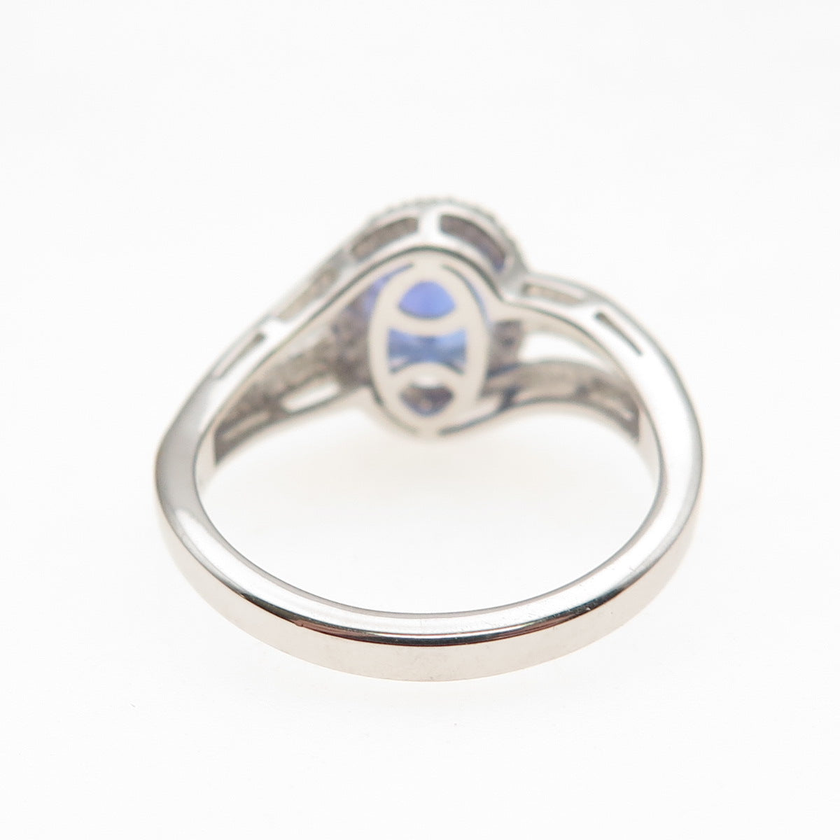 925 Sterling Silver Real Tanzanite & White Topaz Bypass Ring Size 8