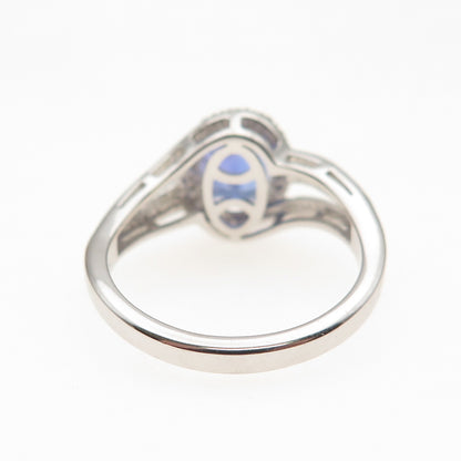 925 Sterling Silver Real Tanzanite & White Topaz Bypass Ring Size 8