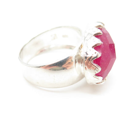 925 Sterling Silver Real Cherry Quartz Crown Ring Size 6.25