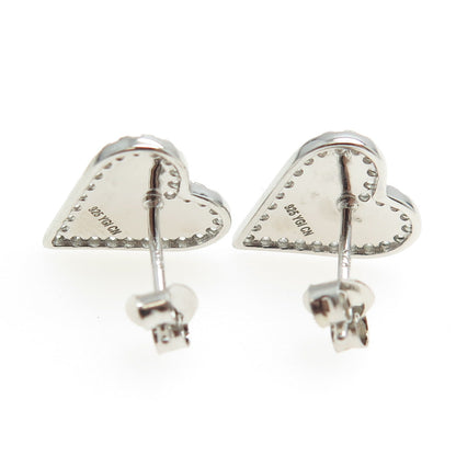 925 Sterling Silver Enamel Round-Cut C Z Heart Stud Earrings