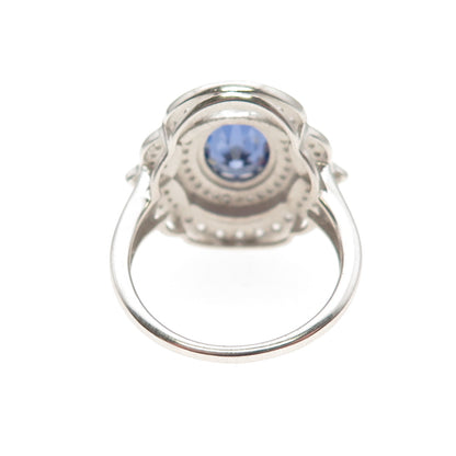 925 Sterling Silver Oval-Cut Blue & Round-Cut White C Z Ring Size 8