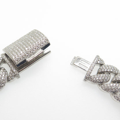 925 Sterling Silver Real Moissanite Cuban Link Bracelet 8.5"