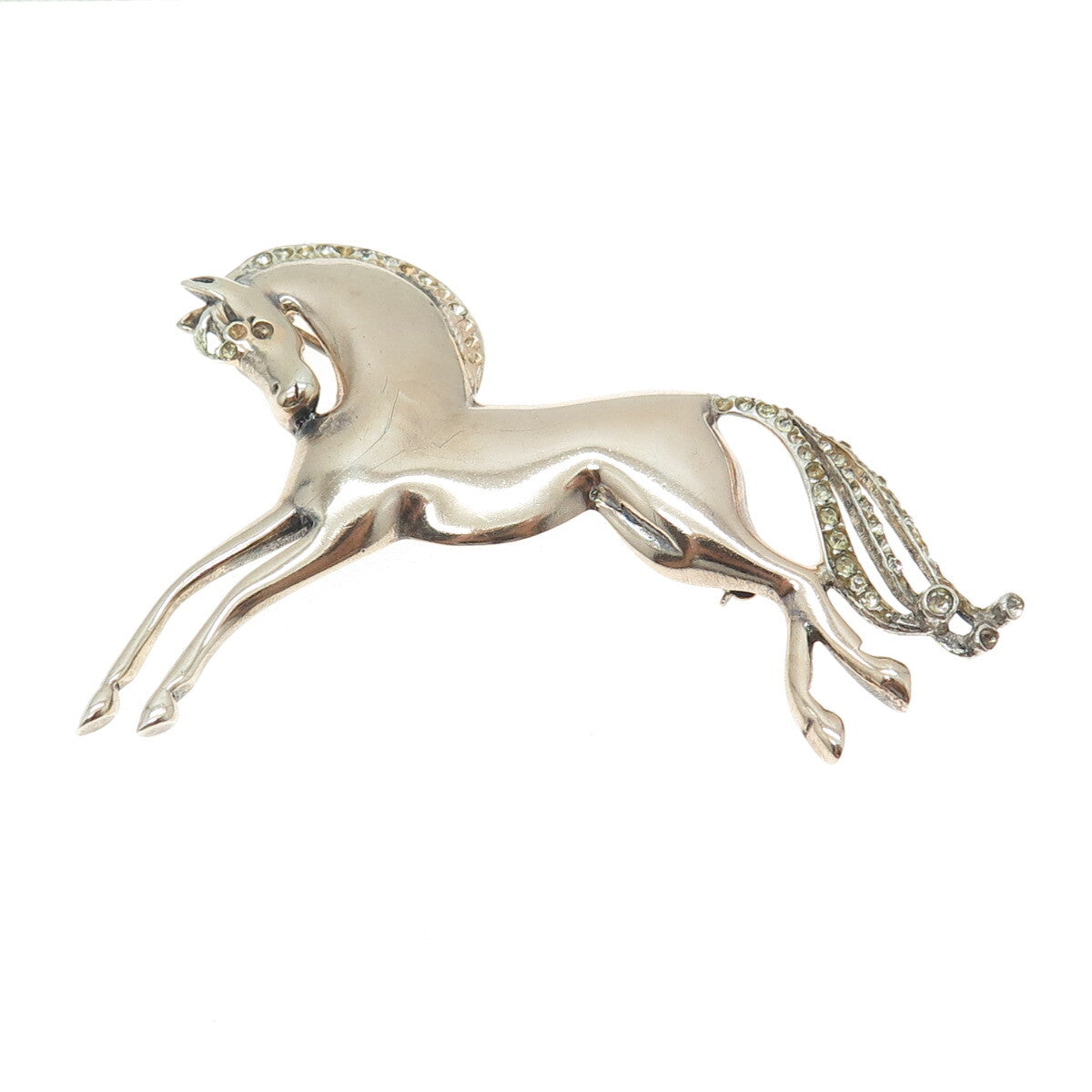 925 Sterling Silver Antique Art Deco Rhinestone Frisky Horse Pin Brooch