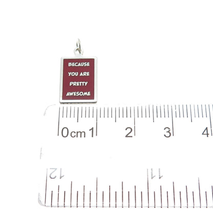925 Sterling Red Enamel Because You Are Pretty Awesome Minimalist Charm Pendant