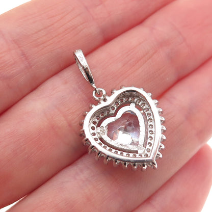925 Sterling Silver Heart & Round-Cut C Z Charm Pendant