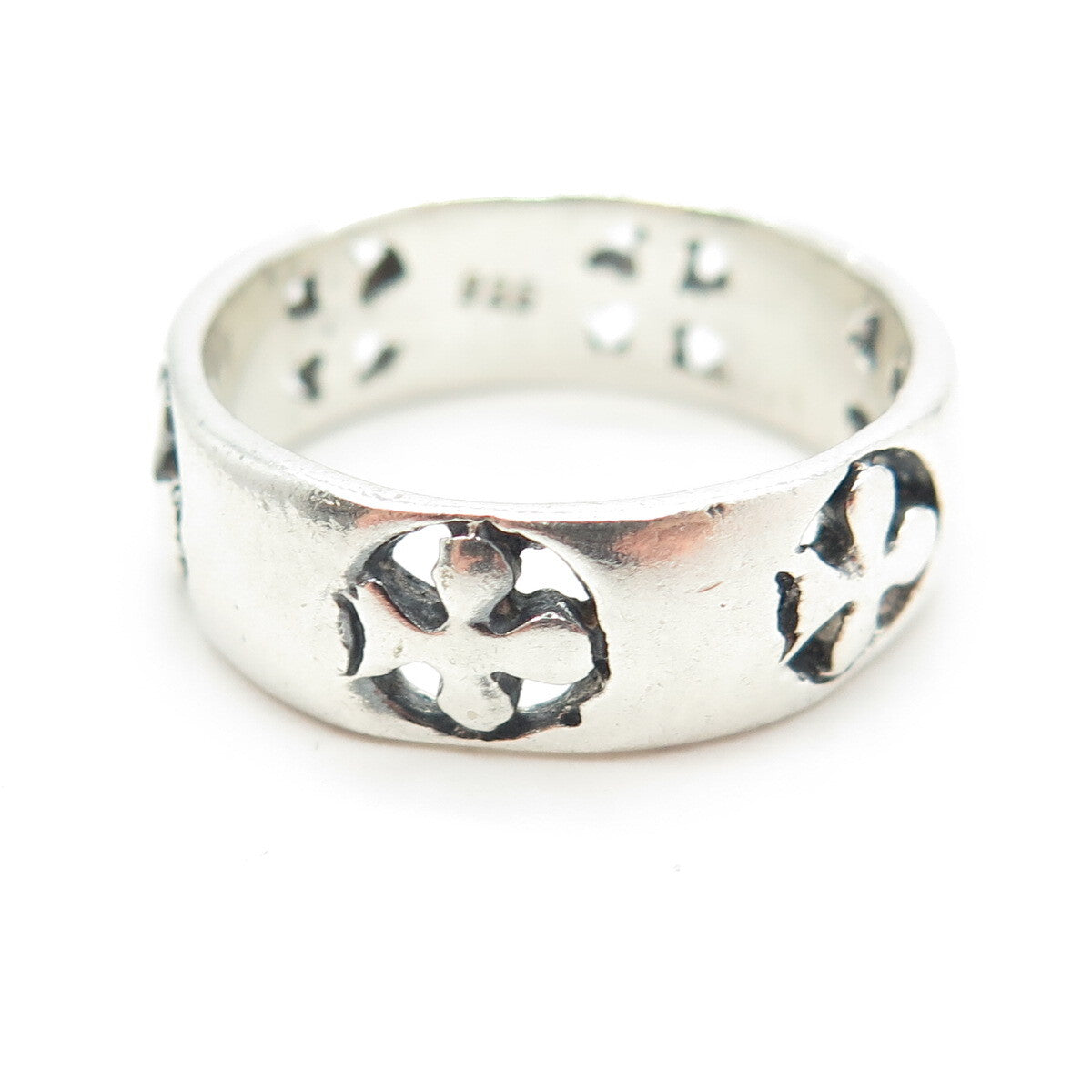 925 Sterling Silver Vintage Cross Band Ring Size 10.25