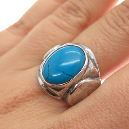 925 Sterling Silver Vintage Mexico Real Bisbee Turquoise Modernist Ring Size 10