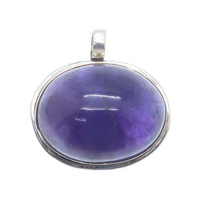 925 Sterling Silver Vintage Real Cabochon Amethyst Modernist Pendant