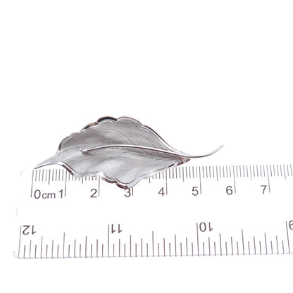 WELLS 925 Sterling Silver Vintage Floral Leaf Pin Brooch
