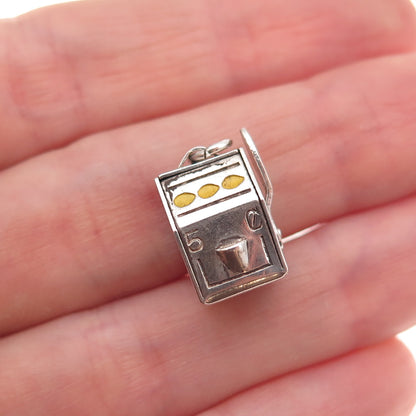 925 Sterling Silver Antique Art Deco Enamel Slot Machine 3D Charm Pendant