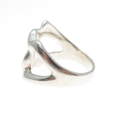 925 Sterling Silver Vintage Modernist Interlocked Ring Size 8.25