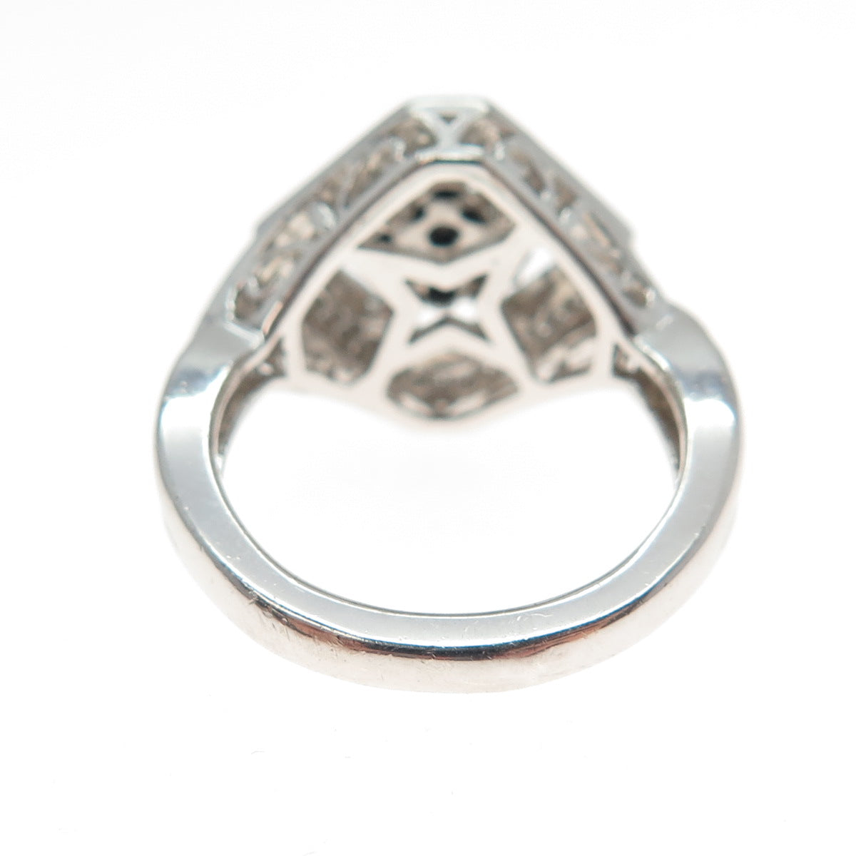 SUN 925 Sterling Silver Real Round-Cut Black & White Diamond Ring Size 6.25