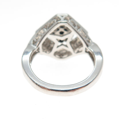 SUN 925 Sterling Silver Real Round-Cut Black & White Diamond Ring Size 6.25