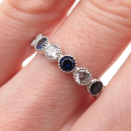 925 Sterling Silver Lab-Created Sapphire & C Z Eternity Band Ring Size 6