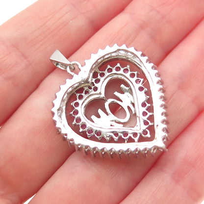 JANE SEYMOUR Sterling Silver Real Pink Sapphire & White Topaz Mom Heart Pendant