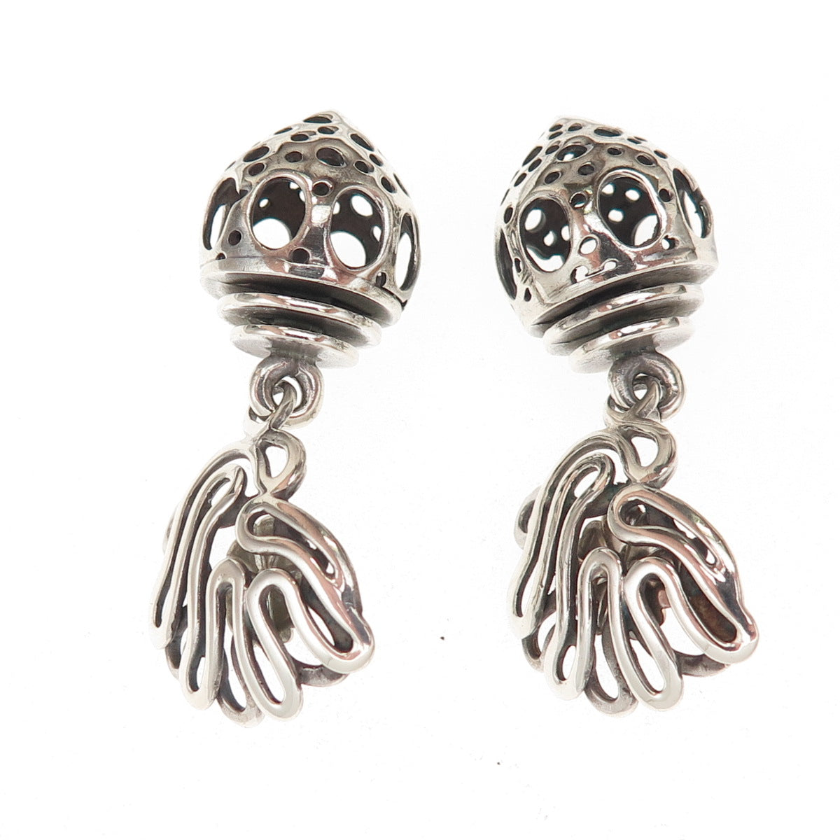 925 Sterling Silver Vintage Modernist Oxidized Bead Dangle Earrings