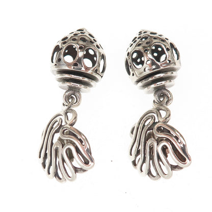 925 Sterling Silver Vintage Modernist Oxidized Bead Dangle Earrings