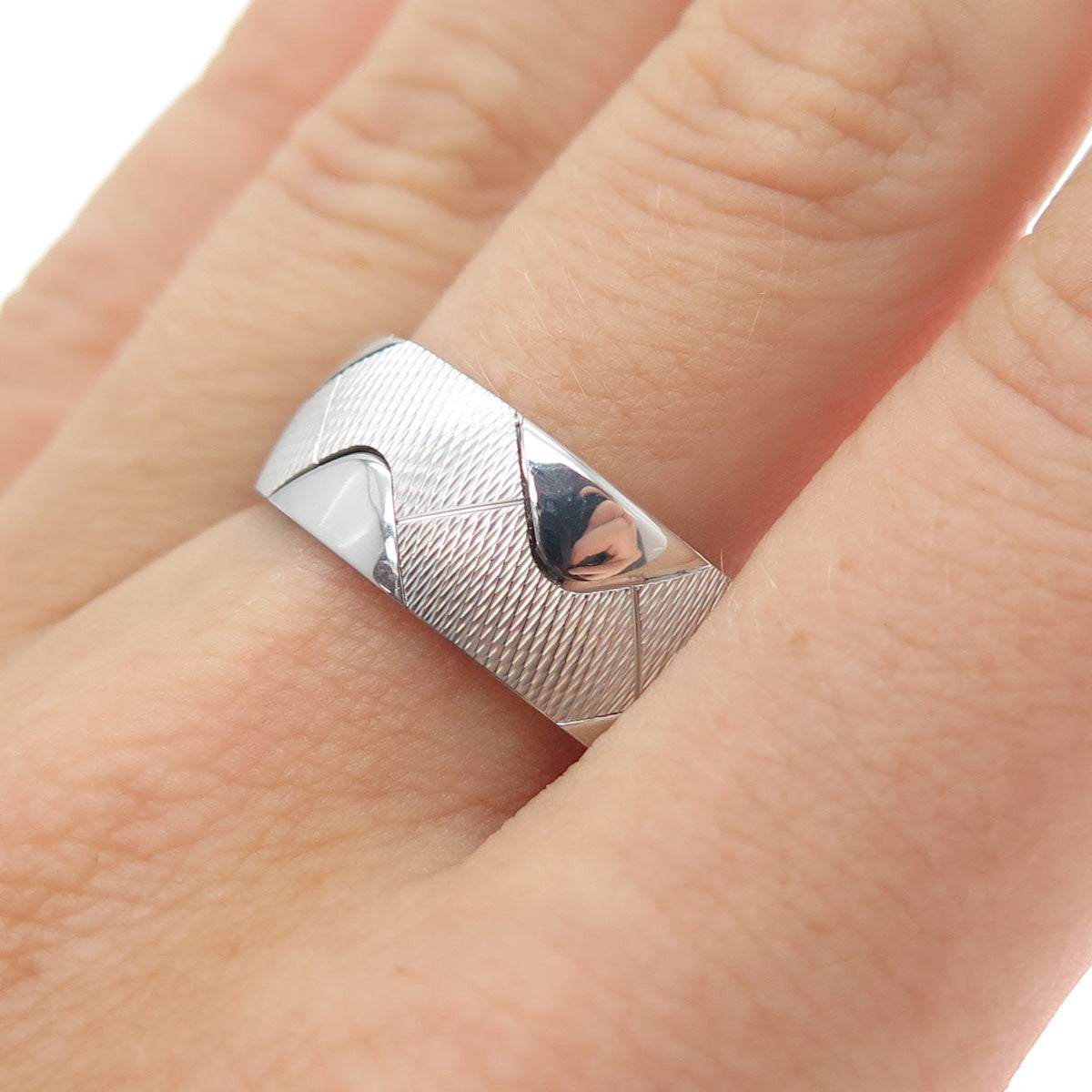 NEOS 925 Sterling Silver Textured Zig Zag Band Ring Size 8.25