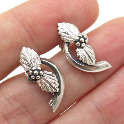 WHEELER MFG CO 925 Sterling Silver Antique Grape Leaf Earrings