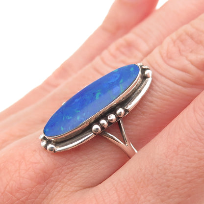 925 Sterling Silver Vintage Mexico Real Azurite Oxidized Ring Size 7.75