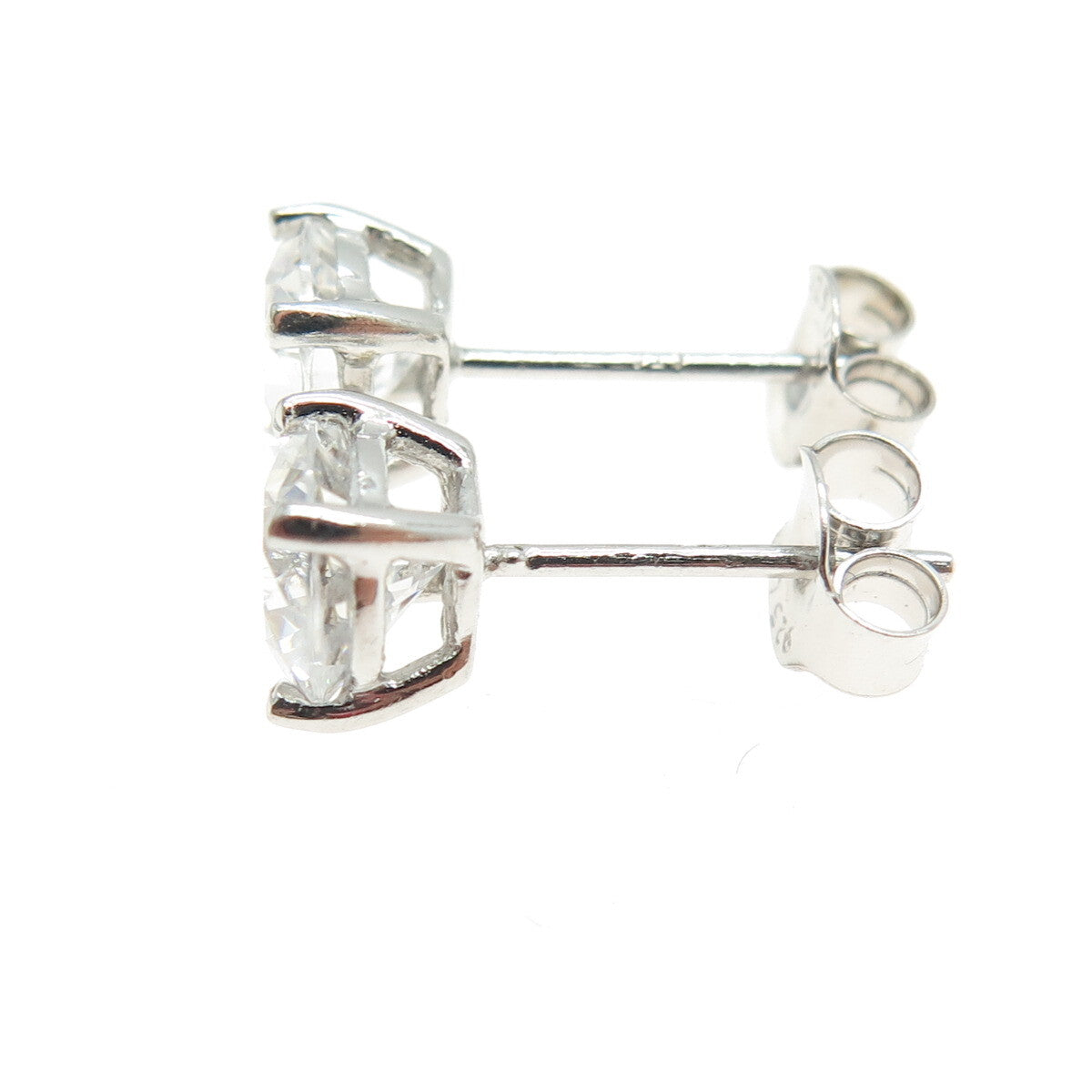 925 Sterling Silver Round-Cut Shaped C Z Stud Earrings