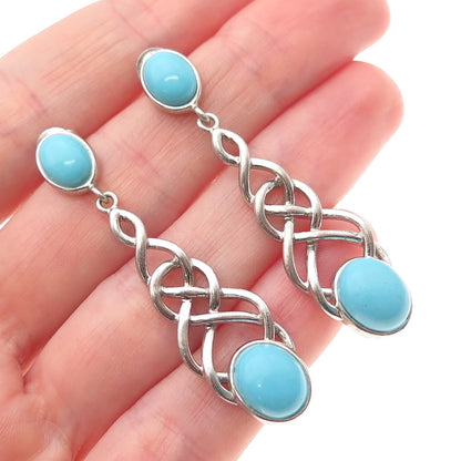 Chapal Zenray 925 Sterling Silver Real Turquoise Celtic Knot Drop Earrings