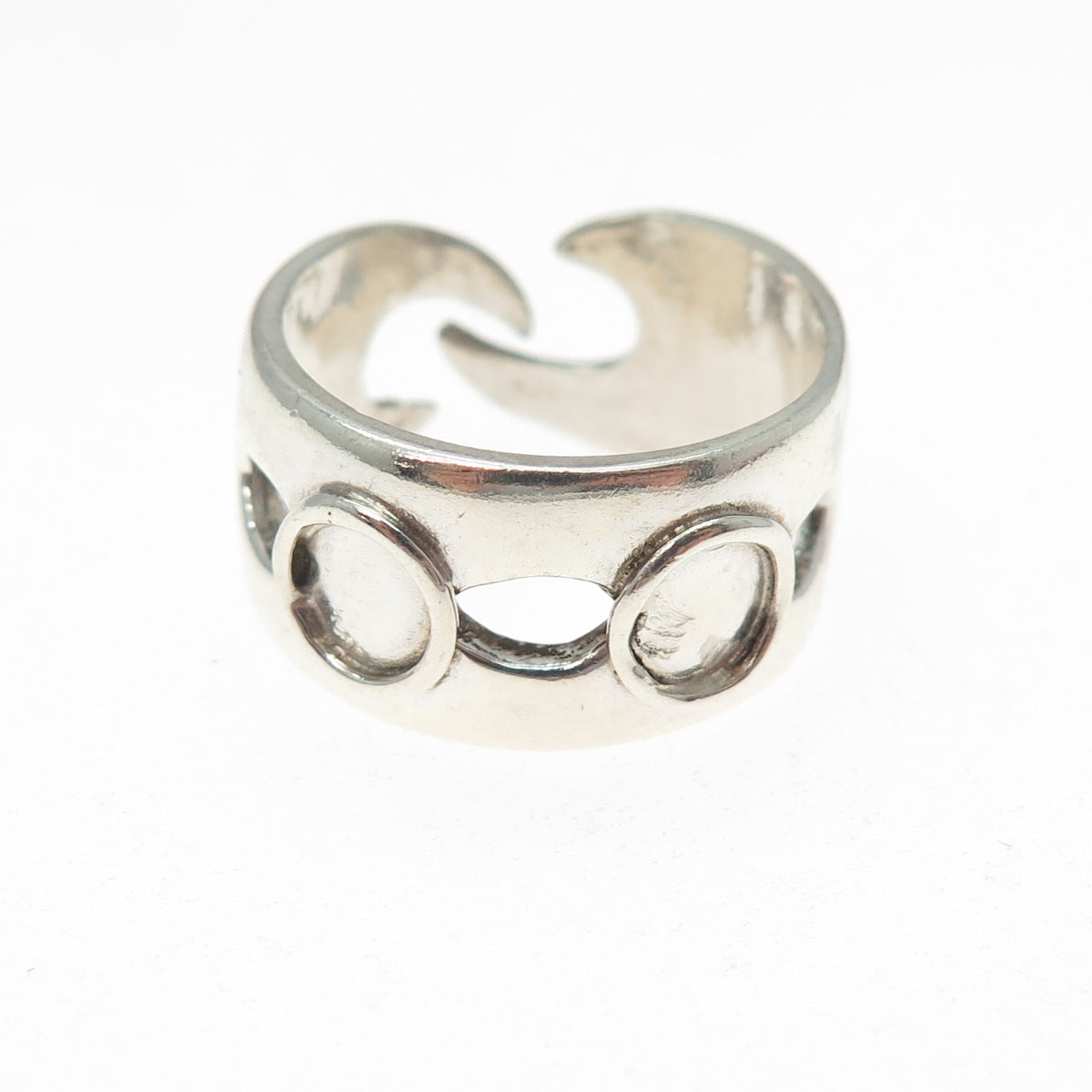 925 Sterling Silver Vintage Modernist Oxidized Adjustable Ring Size 7.25