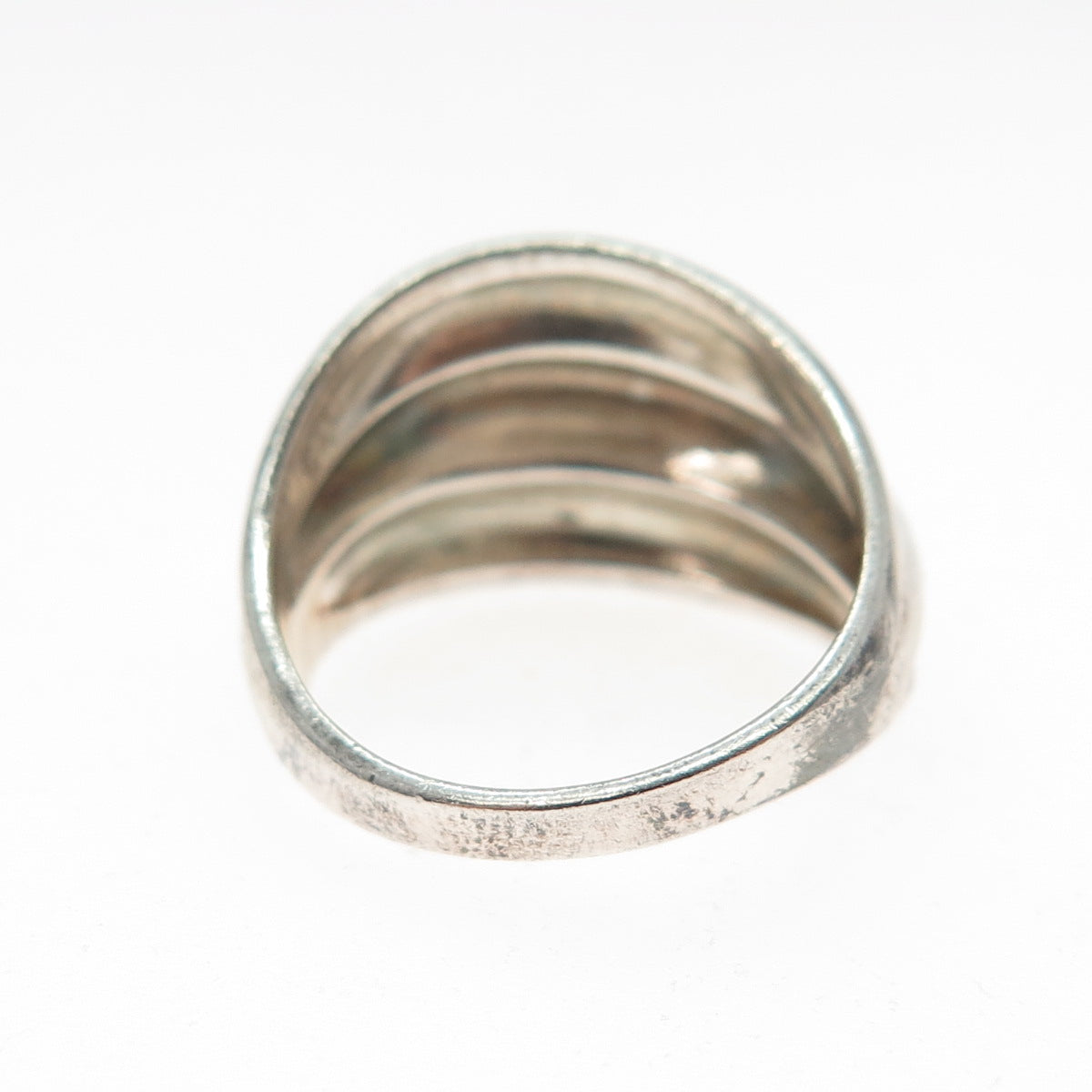 925 Sterling Silver Vintage Modernist Ribbed Oxidized Ring Size 6.75