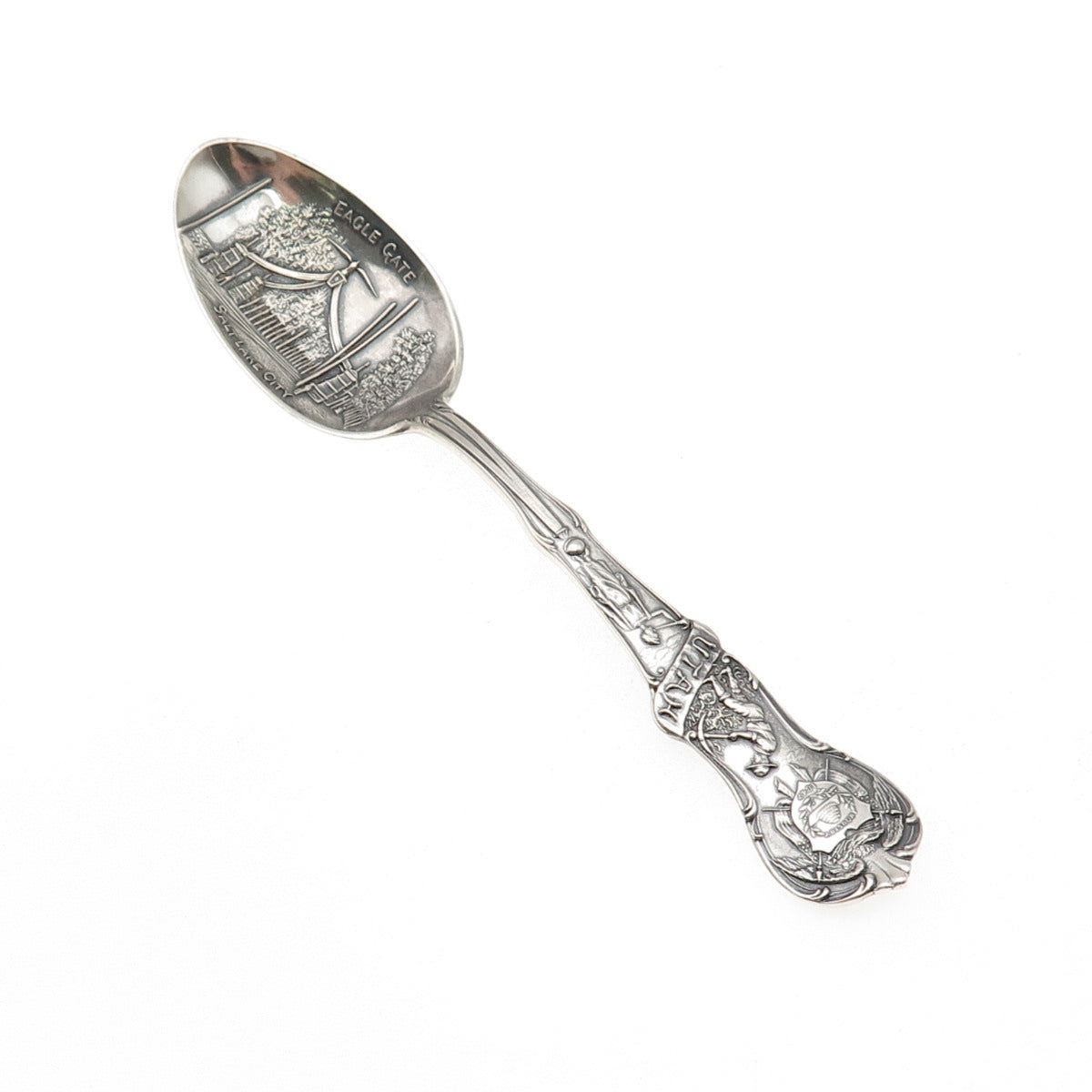 Mechanics 925 Sterling Silver Antique Art Deco Eagle Gate Utah Coffee Spoon