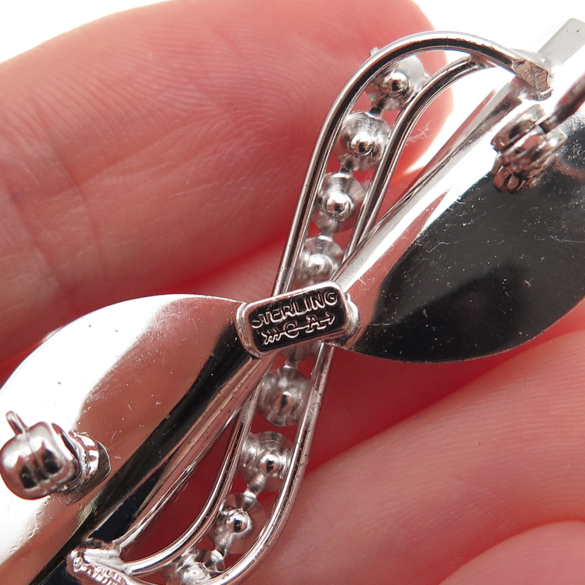 Carl Art 925 Sterling Silver Antique Art Deco Rhinestone Floral Pin Brooch