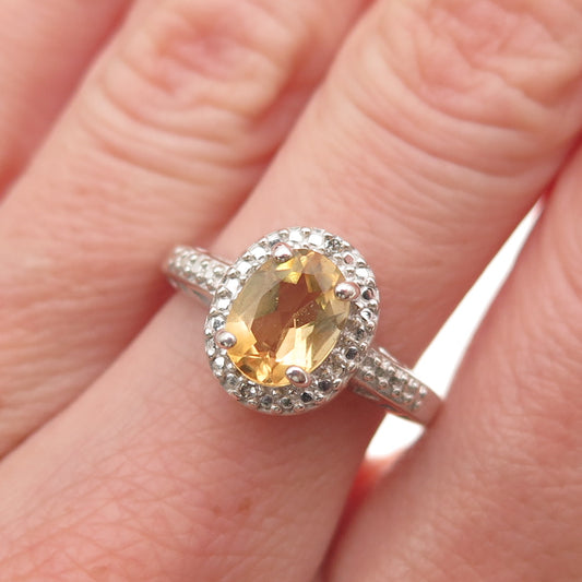 HN Heng Ngai 925 Sterling Silver Real Diamond Accent & Citrine Ring Size 7.25