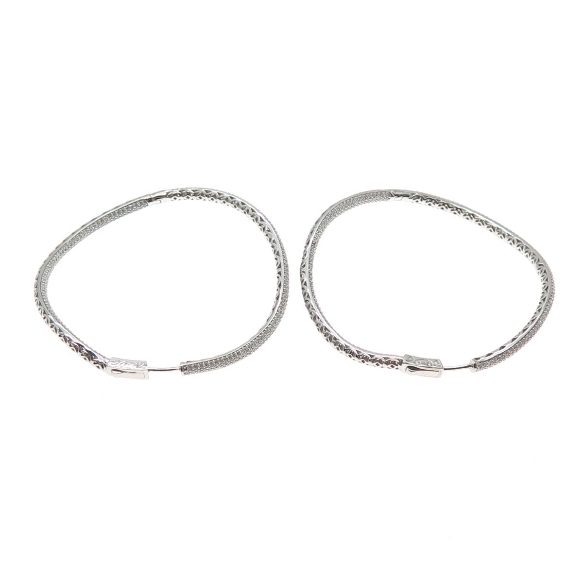KLEO 925 Sterling Silver Round-Cut C Z In & Out Wavy Large Hoop Earrings