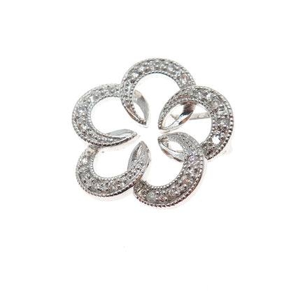 925 Sterling Silver Round-Cut C Z Flower Blossom Slide Charm Pendant