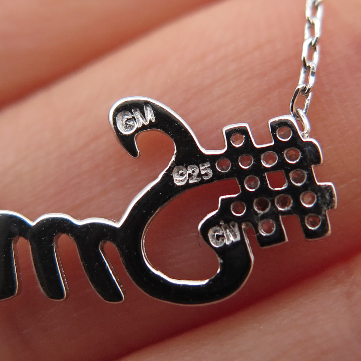 925 Sterling Silver Round-Cut C Z #Smile Cable Chain Necklace 16-18"