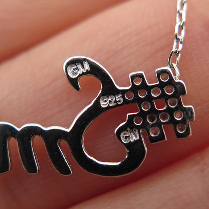 925 Sterling Silver Round-Cut C Z #Smile Cable Chain Necklace 16-18"