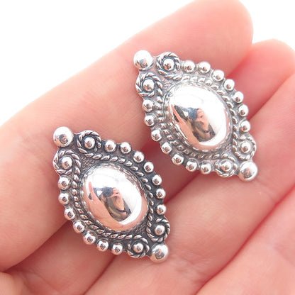 Old Pawn 925 Sterling Silver Vintage Southwestern Beaded Screw Back Earrings