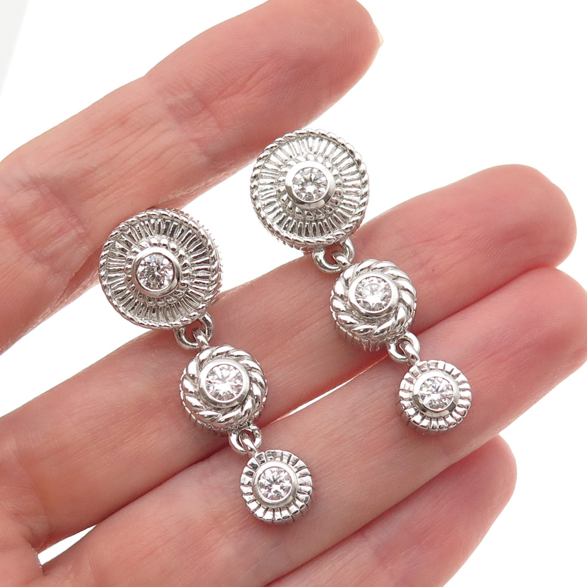 Judith Ripka 925 Sterling Silver Round-Cut C Z Omega Back Dangle Earrings